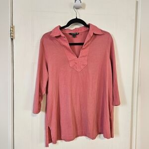 LRL RALPH LAUREN Womens 1X Plus Size Shirt Boho 3/4 Sleeves 100% Cotton
